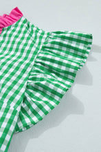 Load image into Gallery viewer, Summer Plaid V-Neck Ruffle Sleeve Tiered Midi Dress Bright Green / Medium
