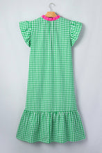 Load image into Gallery viewer, Summer Plaid V-Neck Ruffle Sleeve Tiered Midi Dress Bright Green / Small