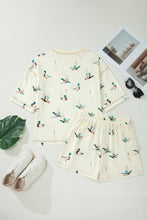 Load image into Gallery viewer, Mallard Duck Print Oversized Tee Drawstring Short Set Beige / Medium