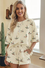 Load image into Gallery viewer, Mallard Duck Print Oversized Tee Drawstring Short Set Beige / Medium
