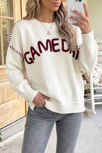 Load image into Gallery viewer, Drop Shoulder Game Day Letter Print Pullover Sweater Beige / Medium
