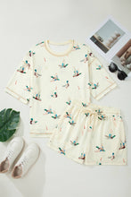 Load image into Gallery viewer, Mallard Duck Print Oversized Tee Drawstring Short Set Beige / Medium
