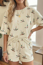 Load image into Gallery viewer, Mallard Duck Print Oversized Tee Drawstring Short Set Beige / Medium
