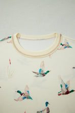 Load image into Gallery viewer, Mallard Duck Print Oversized Tee Drawstring Short Set Beige / Medium
