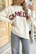 Load image into Gallery viewer, Drop Shoulder Game Day Letter Print Pullover Sweater Beige / Medium
