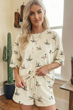 Load image into Gallery viewer, Mallard Duck Print Oversized Tee Drawstring Short Set Beige / Medium

