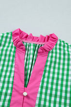 Load image into Gallery viewer, Summer Plaid V-Neck Ruffle Sleeve Tiered Midi Dress Bright Green / Medium
