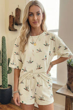 Load image into Gallery viewer, Mallard Duck Print Oversized Tee Drawstring Short Set Beige / Medium
